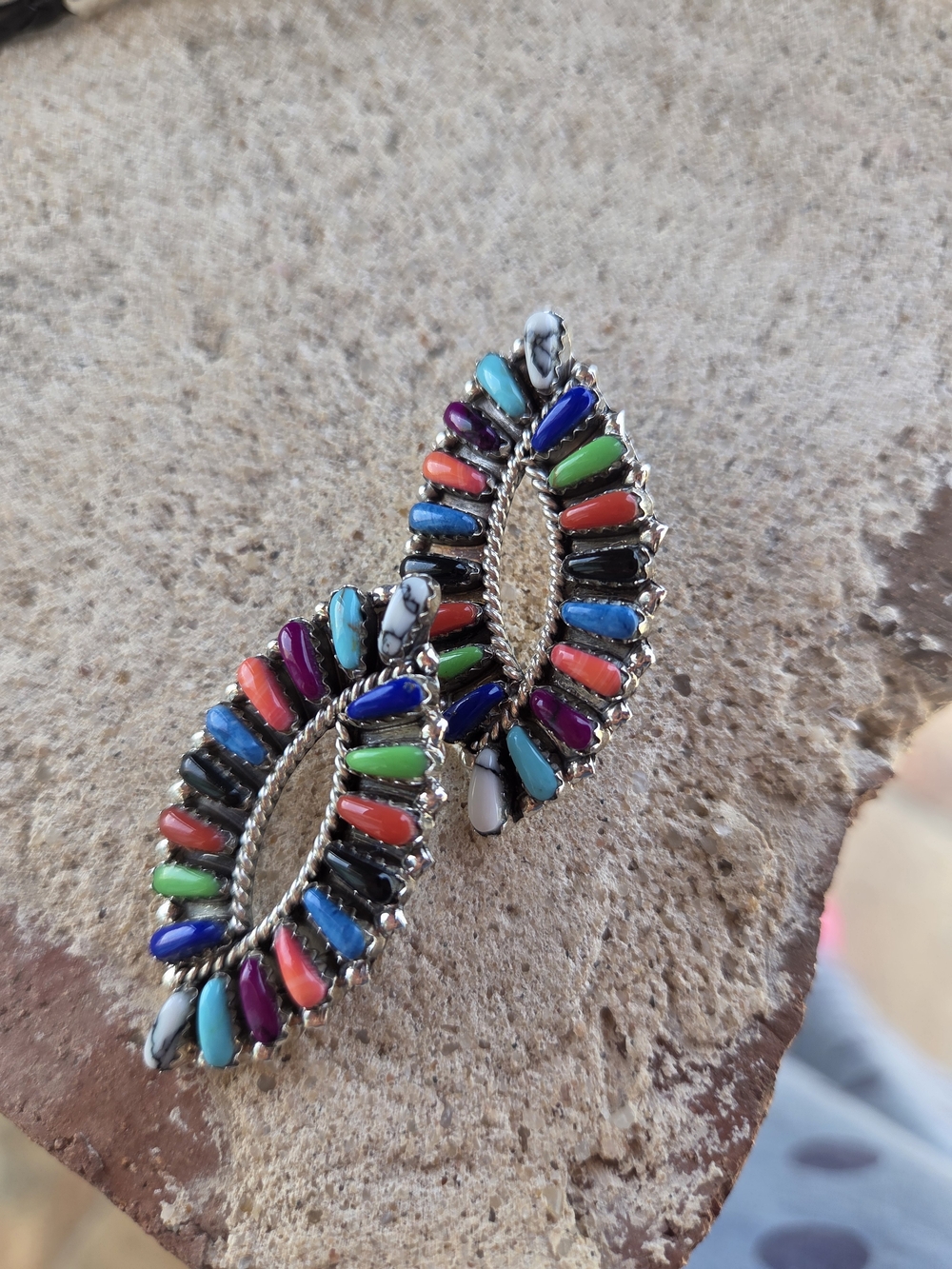 Multi Stone Navajo Signed TB Post Earrings